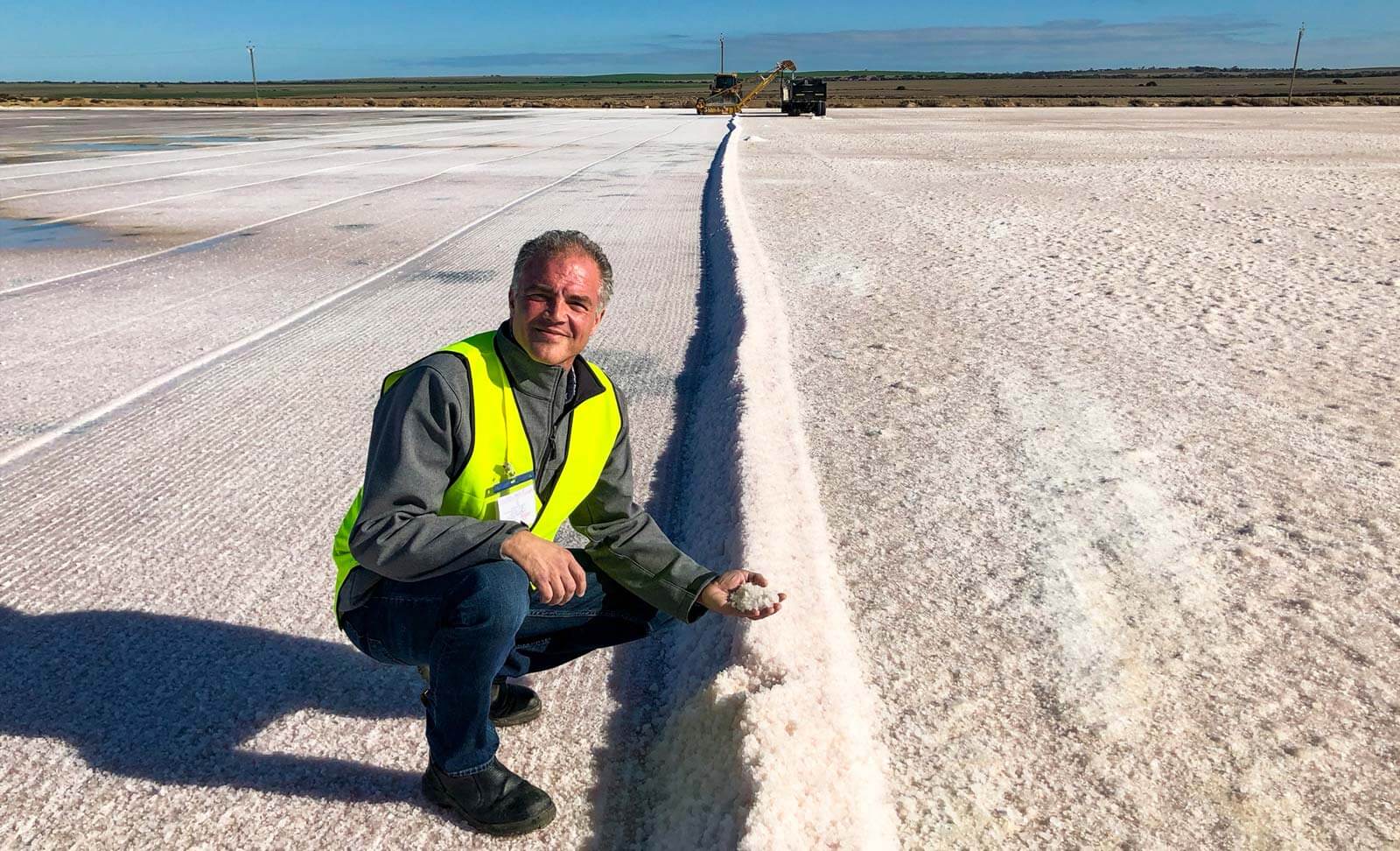 Mark Zoske, CEO of SaltWorks holding fresh salt